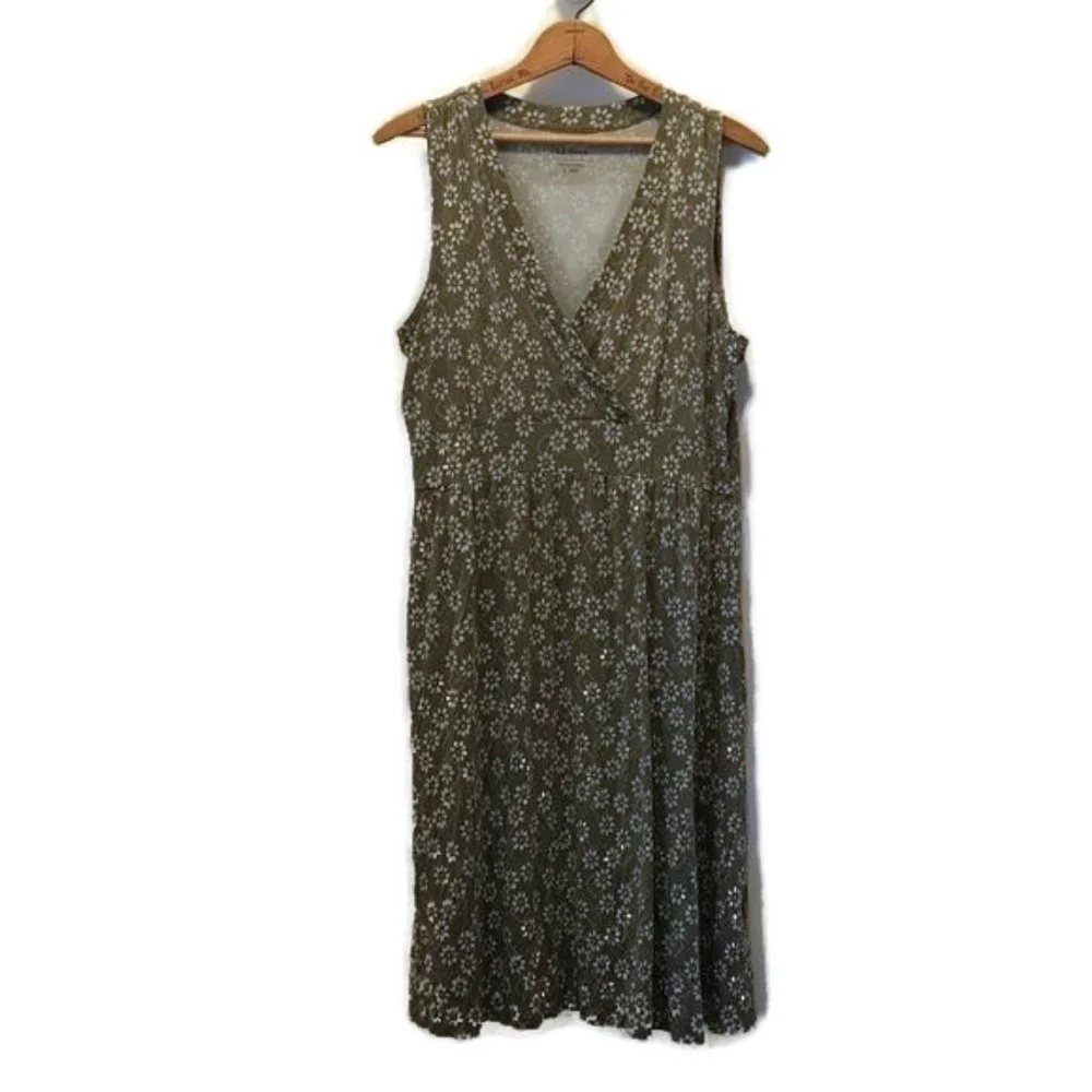 LLBean Size L Pet Sleeveless One Piece Floral Print Dress - Picture 1 of 11
